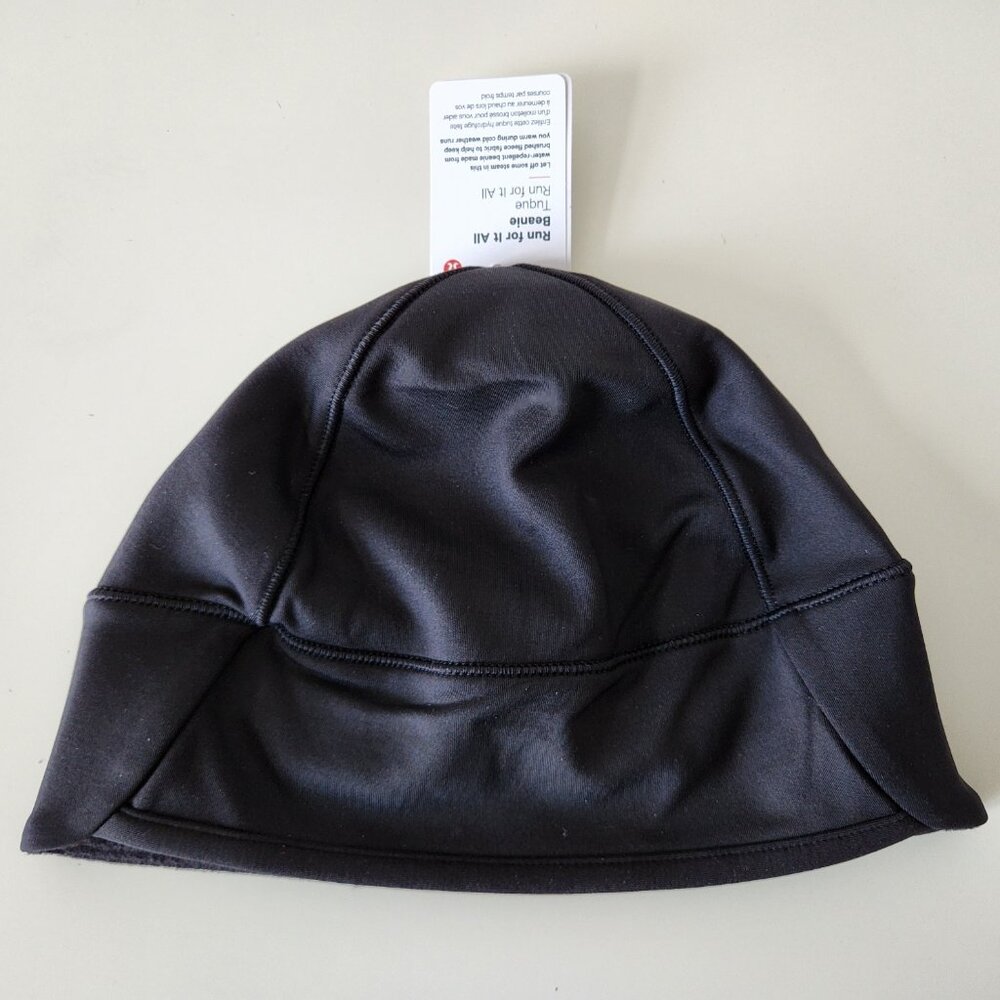 NWT LULULEMON Black Brushed Tech Fleece Run For It All Beanie Hat Women's OS